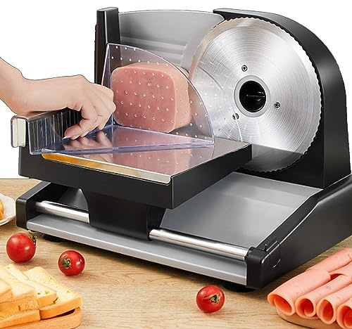 Elektrischer Lebensmittelschneider, 200 W, verstellbare Dicke, Fleisch- und Käsehobel mit abnehmbaren 19 mm Klingen für den Heimgebrauch, ideal für Brot und Feinkostfleisch