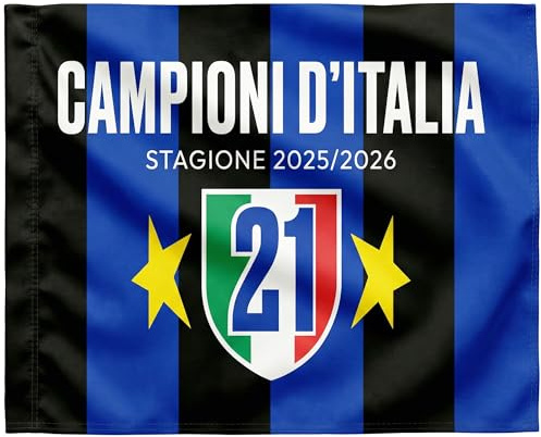 Bandera del Inter 21 con escudo negro y azul claro, grande, 100 x 150 cm – Temporada Escudo 2025/26