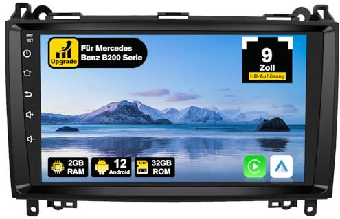 Junsun Autoradio für Mercedes Benz W169 W245 W639 W906, Android 12, 2GB+32GB, 9 Zoll Touchscreen, mit Blende, Unterstützt Navigation CarPlay Android Auto Bluetooth WiFi