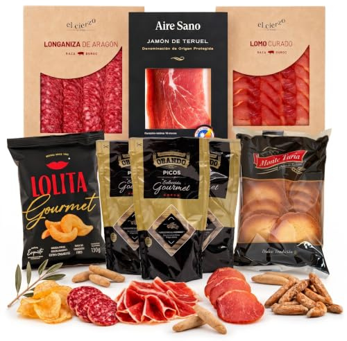 MARIA GOURMET - Panier Gourmand a Offrir Coffret Gourmand Charcuterie Espagnole Gourmet – Jambon de Teruel AOP - Lomo Duroc - Saucisson Longaniza d’Aragon - Box1