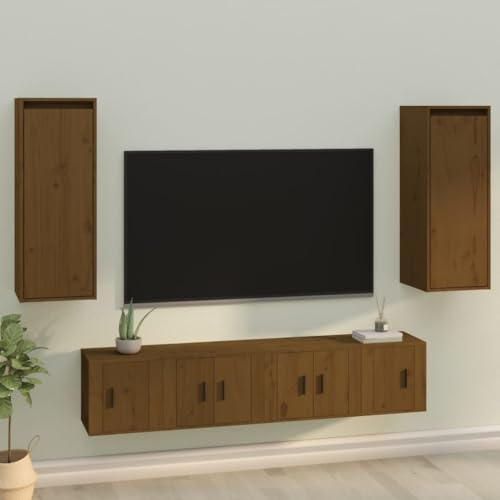 Fengshui Lot de 2 armoires murales, marron miel, 30 x 30 x 80 cm, en pin massif, armoire suspendue comme meuble TV, armoire flottante décorative pour livres et ornements, facile d'entretien avec un