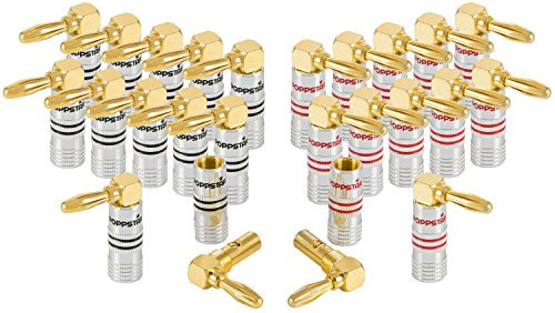 Poppstar 24x High End Bananenstecker gewinkelt (bis 6 mm², 24k vergoldete Kontakte, 12x schwarz, 12x rot)