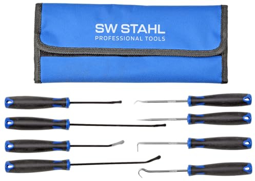 SW-Stahl 94872L Hakensatz - 8-teilig - Montagehaken Werkzeug-Set | Inklusive praktischer Rolltasche - Ideal zum Ausbauen von Wellendichtringen und O-Ringen - Robustes Haken-Set für Werkstätten