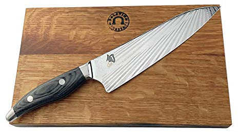 Kai Shun Nagare NDC-0706, ultrascharfes japanisches Kochmesser, 20 cm Klinge + Küchenbrett aus altem Fassholz (Eiche) 30x18 cm VK: 409,-