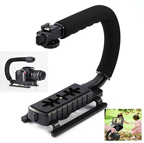 Video Camera Stabilizer, U-Shape Handle Grip Steadycam with Hot-Shoe Mount Stand Holder DSLR Camera Camcorder