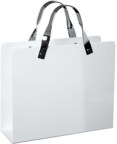 DRW Zeitungsständer aus Stahl in Weiß und verchromten Griffen 30 x 10 x 25,5 cm.