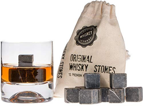Premium Whiskey-Würfel aus 100% natürlichem Marmor - das perfekte Geschenk für Whiskey-Liebhaber, 12 Stück im Samtbeutel und in edler Geschenkbox Whiskey Geschenke für Männer