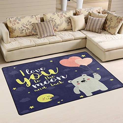 Mnsruu I Love You To The Moon And Back Bear Ballon-Bereich, Teppich, rutschfest, für Wohnzimmer, Schlafzimmer, 50 x 80 cm