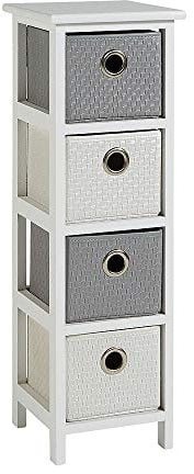 Home Source Storage Chest, Wooden Bedroom Hallway Cabinet, Faux Leather Drawers Organiser, White, 4 Drawer