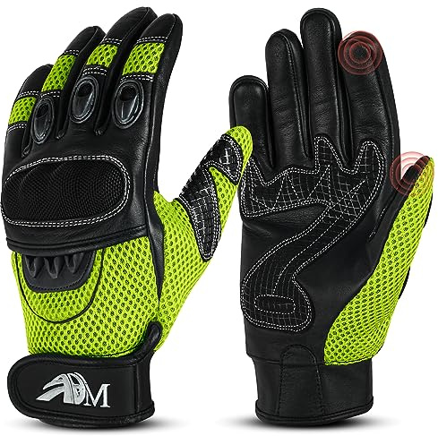 ADM Ultimate Pro-biker - Guanti sportivi da uomo, in pelle analina, per moto, moto e moto, estivi, per mountain bike, equitazione, sport da uomo, 9001, disponibili in sei colori (9001 Flouroscent, L)