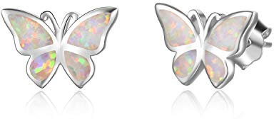 WINNICACA Schmetterling Ohrringe Sterling Silber Einfache Weiße Opal Ohrstecker Geschenke für Frauen Freundin