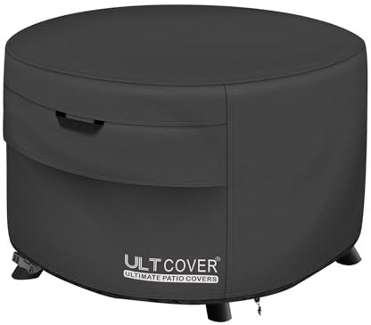 ULTCOVER Terrassen-Feuerschalen-Abdeckung, rund, 111,8 cm, für den Außenbereich, wasserdicht, Schwarz