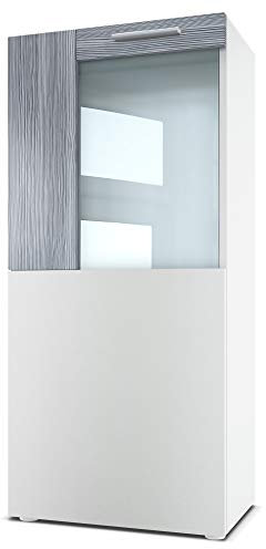 Vladon Stand-/Hänge Vitrine Movie, Weiß matt/Avola-Anthrazit - Moderne Glasvitrine - (BxHxT): 50,5 x 111 x 32,5 cm