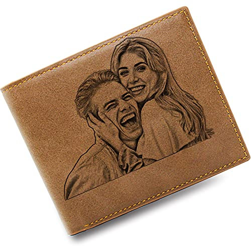 Personnalisé Photo Portefeuille Gravée Bourse Homme Pliable Porte-Monnaie, Personnalisé Portefeuille Cadeau pour la Papa Famille Petit Ami