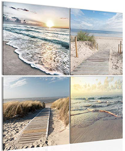 Runa Art - Bilder Strand Wandbild auf Vlies Leinwand Schlafzimmer Wohnzimmer 4 Teilig 80 x 80 cm Modern 028043a