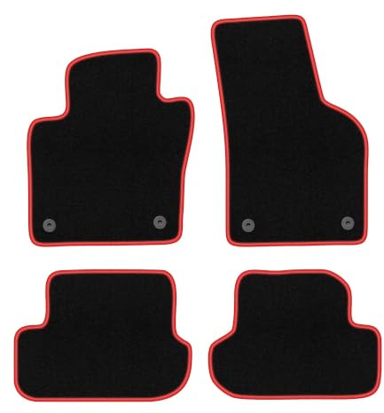 Velours-Fußmatten passend für Volkswagen Beetle 2012-2019, Schwarz-Rot | passend für Cabrio/Coupé; Velours-Teppich (Polypropylen), ca. 6,5 mm; rutschfest, runde Befestigungen (Typ AV)
