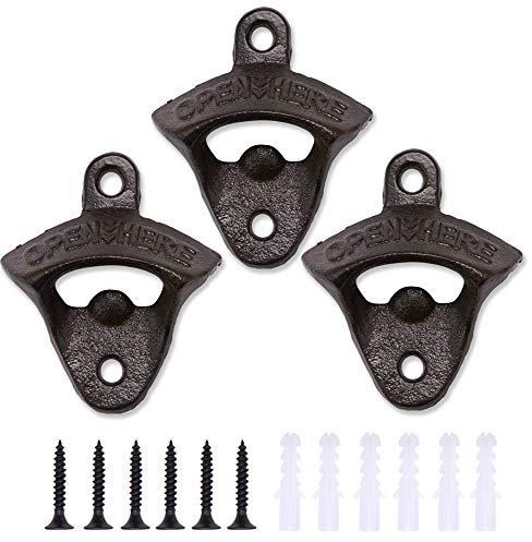 3 Pack Gusseisen Wandflaschenöffner mit Schrauben, Vintage Bier Flaschenöffner Geeignet für Bars Hotels Homes.