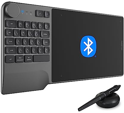 Tablette de dessin sans fil HUION Inspiroy Keydial KD200 Tablette graphique Bluetooth avec cadran clavier, 5 touches personnalisées, stylo sans batterie, 22,6 x 14,2 cm, fonctionne avec Windows, Mac