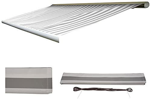 Mendler Ersatz-Bezug für Markise T122, Vollkassette Ersatzbezug Sonnenschutz 4x3m - Acryl grau-weiß