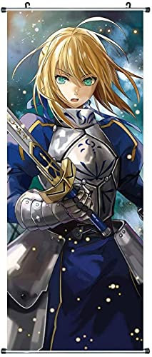 CosplayStudio Fate/stay night Rollbild aus Stoff mit Saber | Kakemono 100x40cm | Motiv: Saber mit Schwert