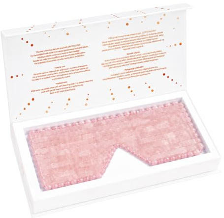 CRYSTALLOVE Masque pour le visage et le corps - Quartz rose - Masque pour les yeux - Masque pour les yeux en pierre - Masque pour dormir - Couvre-œil en relief pour femmes, hommes, yeux secs