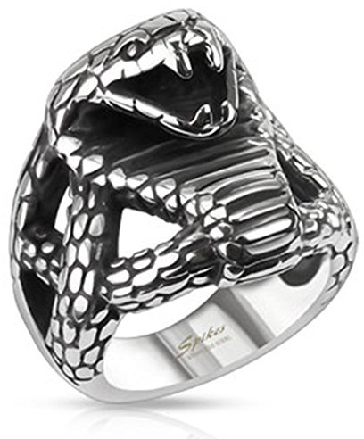 BlackAmazement Unisex Edelstahl Ring Kobra Schlange Silber Silver Snake Herren Damen Wütend Giftig
