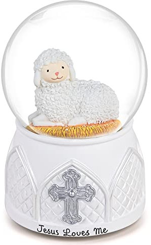 Jesus Schneekugel Lamm Spieluhren Jesus Love Me Taufgeschenk für Frauen Erstkommunion Geschenk für Mädchen Religiöses Andenken für katholischen und christlichen Glauben