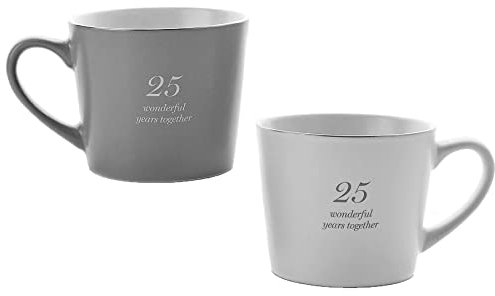 Widdop Anniversary Mug Set - 25 Wonderful Years, Grey and White