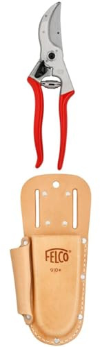 FELCO 4 Gartenschere mit Lederholster 910+ – Leistungsstarkes Set für dicke Äste im Garten, an Obstbäumen oder Rebstöcken
