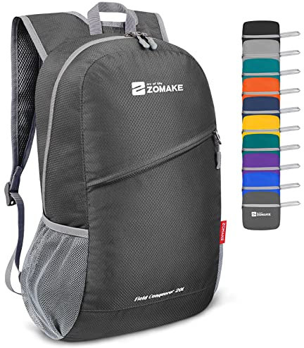 ZOMAKE Ultraleicht Faltbarer Rucksack 20L,Kleiner Rucksäcke Wasserdicht Wanderrucksack Packable Backpack für Damen Herren Outdoor Wandern(Mittelgrau)