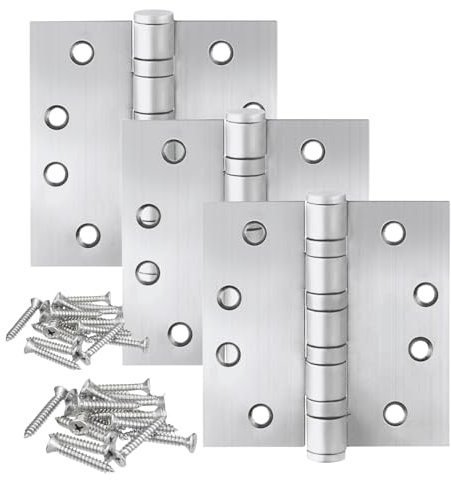 Cerniere per porte in acciaio inossidabile, resistenti, con cuscinetto a sfera, 10,2 x 10,2 cm, non rimovibile, per interni ed esterni, per porte o cancelli di sicurezza, confezione da 3, argento