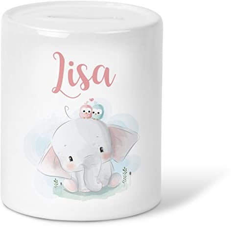 GRAVURZEILE Spardose für Kinder - im Baby Elefant Design - Personalisiert mit Name - Geschenk für Jungen & Mädchen zum Geburtstag Kommunion Geburt Einschulung Weihnachten
