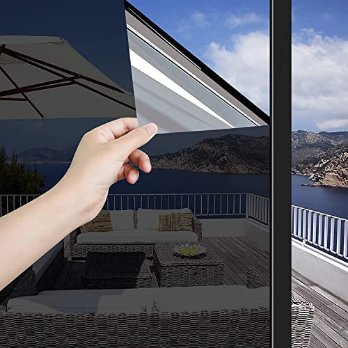 Hoonng Fensterfolie von Innen Durchsichtig von Aussen Blickdicht Schwarz Spiegelfolie Sonnenschutz Selbsthaftend Sichtschutz, 90x200cm
