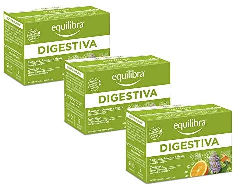 Equilibra Integratori Alimentari Tisane, Tisana Digestiva, 100% Ingredienti Funzionali per la Funzione Digestiva, a Base di Finocchio, Anice e Menta, Materiali 100% Riciclabili, 3 Pezzi da 15 Filtri