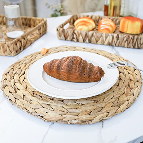 E&W Natural Water Hyacinth Placemats, Round Woven Tablemats - 35cm (Pack of 4)