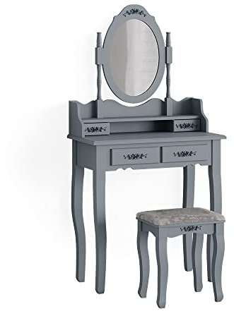 Vicco Schminktisch Meghan, Grau, 75 cm mit Hocker