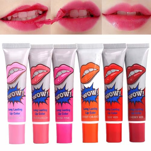 6 Lipgloss Peel Off,Lippenstift Set Lip Tint Peel Off,6 Farben Magic Lippen Tattooss Lipstick,Matte Lip Gloss Peel Off Lip Gloss Langlebige Wasserdichte Peeling Lippenstift Für Frauen Mädchen