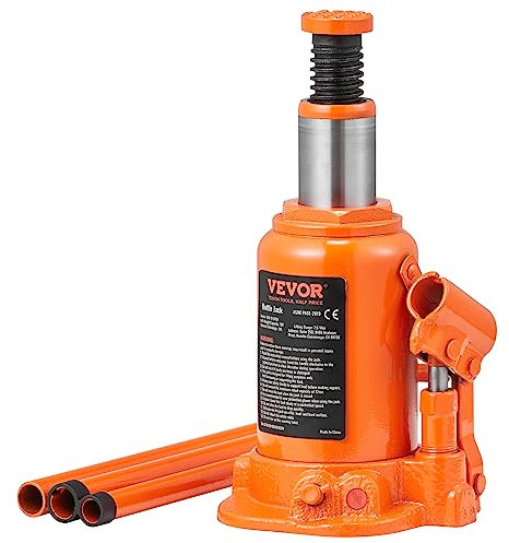 VEVOR Cric Idraulico a Bottiglia 12T Martinetto Sollevatore Manuale Gamma di Sollevamento 190-355 mm con Manico Lungo a 3 Sezioni Cavalletto per Auto Riparazione Ingegneria Industriale Garage Pickup