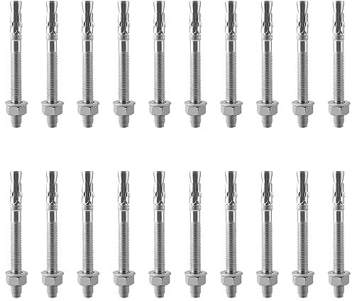 CHUEHKAK 20 anclajes de perno galvanizados, M10 x 110 mm, tacos para cargas pesadas de hormigón, para barandillas, fijación de carteles, estructuras de madera al hormigón, barreras de seguridad, color