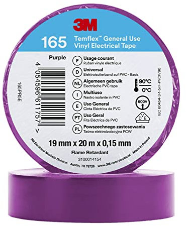 3M Temflex 165 Isolierband, Vinyl Lila, 0.152mm x 19mm x 20m bis +90°C