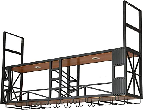 JUNNIU Casier à vin Mural - Porte-Bouteilles à vin de Style Vintage au Plafond |Porte-Bouteilles de vin à Hauteur réglable en Fer métallique |Creative Bar décoration présentoir-Noir Decoration