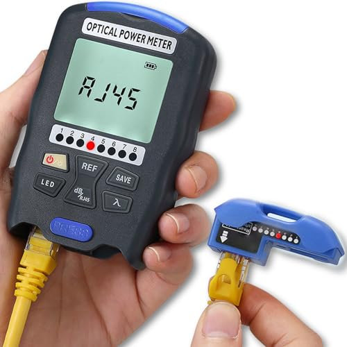 Nimomo Misuratore di Potenza in Fibra Ottica, Misuratore di Potenza Ottica Con Tester Rj45 Nascosto, -70~+10 DBm Ricaricabile Tester Di Potenza Cavo Ottico Con Interfaccia universale FC/SC/ST