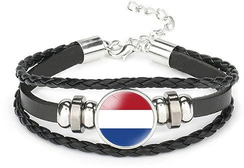 Verstellbares Geflochtenes Armband Mit Niederländischer Flagge - Trendiger Gewebter Armreif Aus Leder, Neuheit, Patriotischer Schmuck, Charm, Punk-Schmuck, Zeit-Edelstein-Abzeichen, Armband-Zubehör