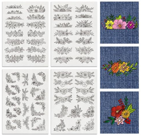 BENECREAT 4 Stück Wasserlösliche Stickerei, 29.7x21 cm Blumenmuster-Transfers Wasserlöslicher Stabilisator Für Stick- Und Stich-Stickdesigns