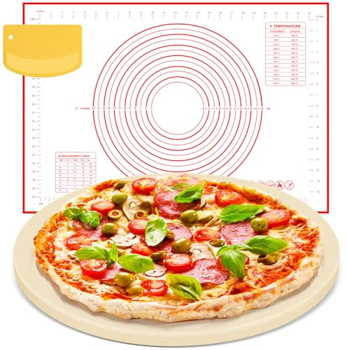 GGC Alfombrilla de silicona y piedra de pizza de 16 pulgadas para hornos, parrillas y barbacoas, piedra de pizza antiadherente y alfombrilla de silicona para cocinar pizza crujiente, pan, galletas y