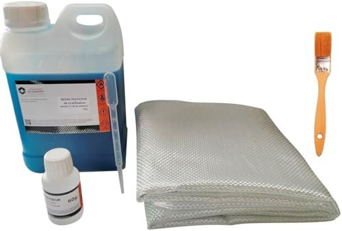 Kit de Résine Polyester 2kg avec 60g de Catalyseur, 2m² de Roving 300g - Inclus Pinceau et Pipette - Idéal pour Projets de Réparation et Créations DIY de La Boutique du Composite