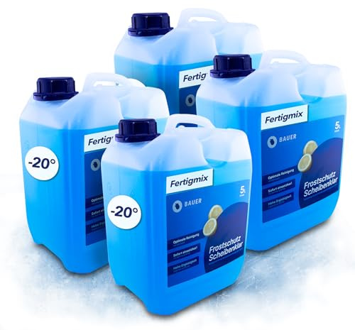BAUER BLUE Scheibenfrostschutz 4x5L Fertig-Mix -20°C, Citrusduft, Hohe Enteiser + Reinigungskraft bis -20 Grad, Gebrauchsfertig – Wischwasser Fertigmix, Frostschutzmittel, Scheibenwasser (20L)
