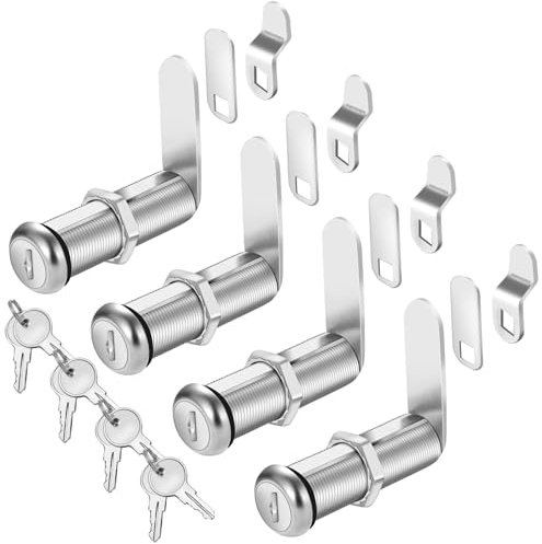 Serratura per armadio con chiavi, serrature a camma extra lunghe da 5,1 cm con chiave simile, set di serrature a camma per cassetti spessi, armadi, camper, in lega di zinco, confezione da 4, 5,1 cm