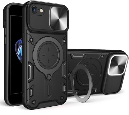 LXHGrowH Hülle für iPhone 6 / iPhone 6S, Militärnorm Schutz Schutzhülle, Stoßfest Handyhülle, mit Lens Protection Slide Camera und 360° Magnetis Drehbarer Ständer, Schwarz