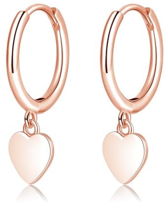 Cangall Creolen Silber 925 mit Anhänger, 925 Sterling Silber Ohrringe Hängend mit Kleinem Herz, Hypoallergene Hypoallergene Schlafen Knorpel Ohrringe Creolen Rose Gold Hängend für Damen Mädchen